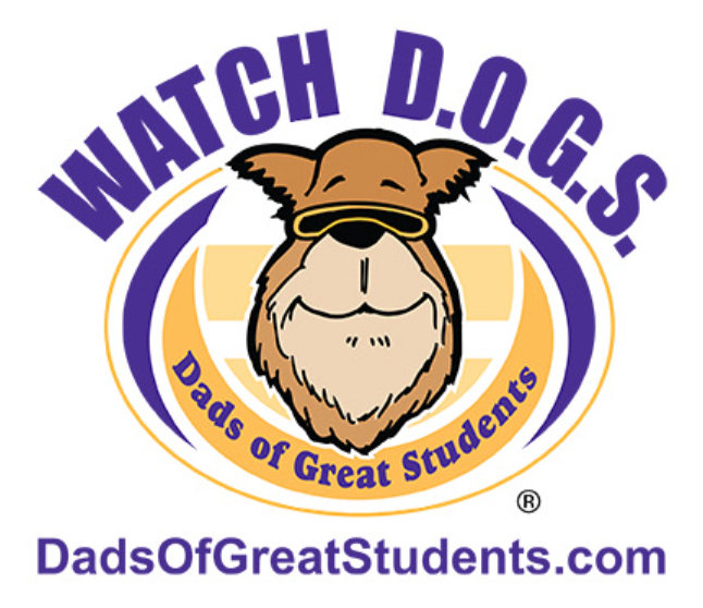 Watch D.O.G.S. Logo with text "Watch D.O.G.S. Dads of Great Students, DadsofGreatStudents.com with dog picture. 