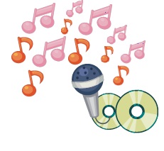 Microphone and musical notes