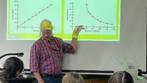 Man pointing to projector screen
